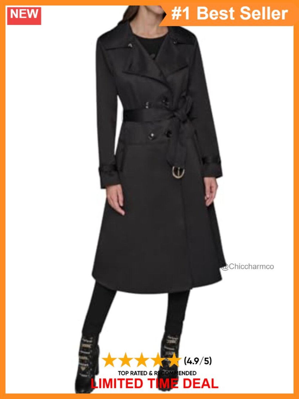 Women's Flared Trench Coat Long Sleeve Mild Weather Layer